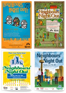 Posters for Neighbours Night Out. Designed by Swerve Design Toronto