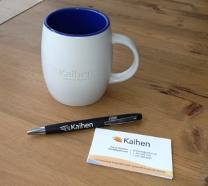 Logo on mug, pen and business cards by Swerve