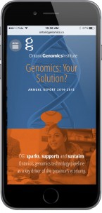 Ontario Genomics annual report site on an iPhone