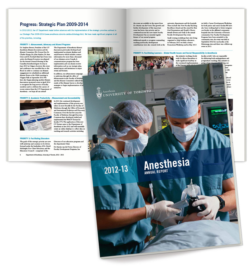 Annual report design for UofT Dept. of Anesthesia