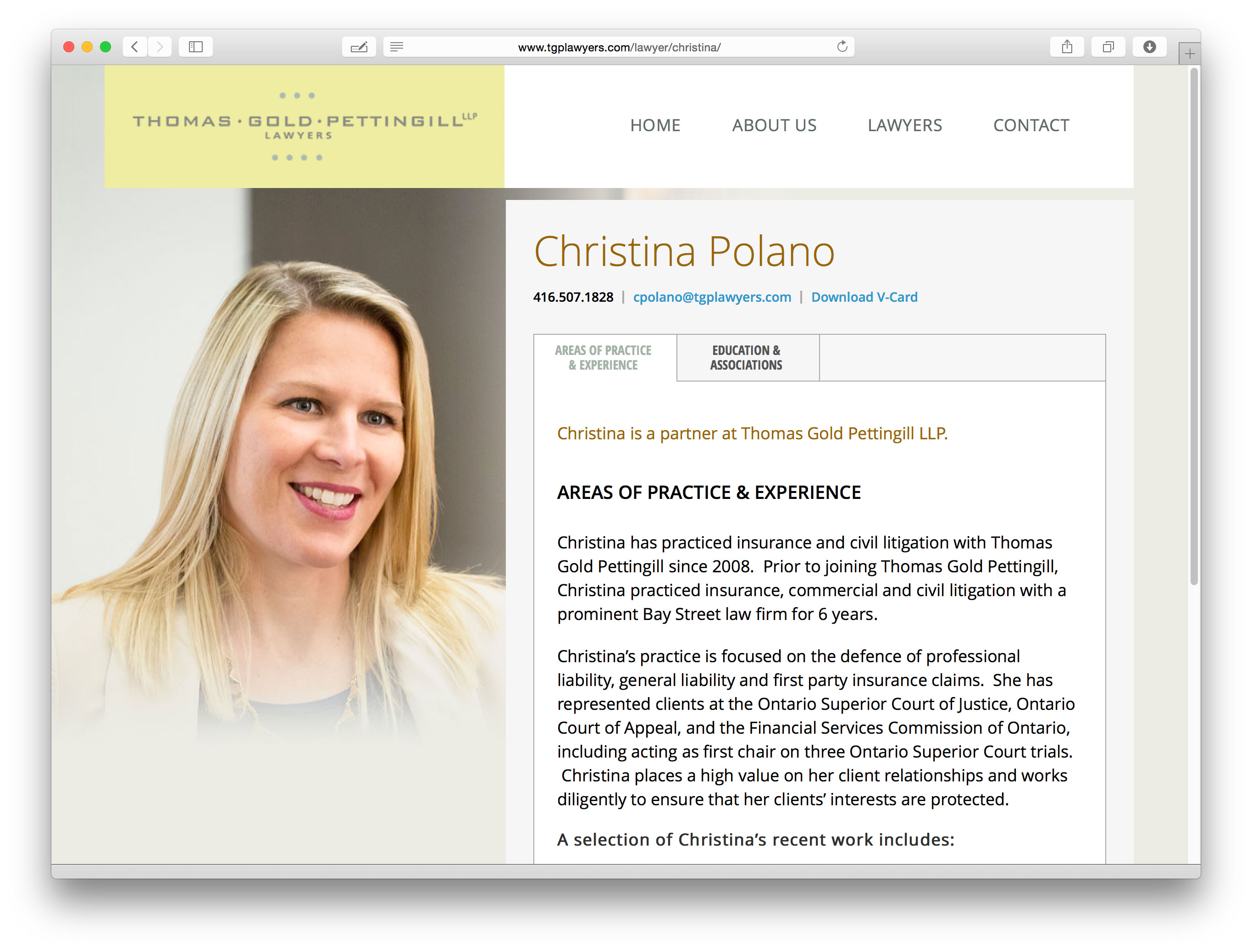 Biography page sample for TGP's website design