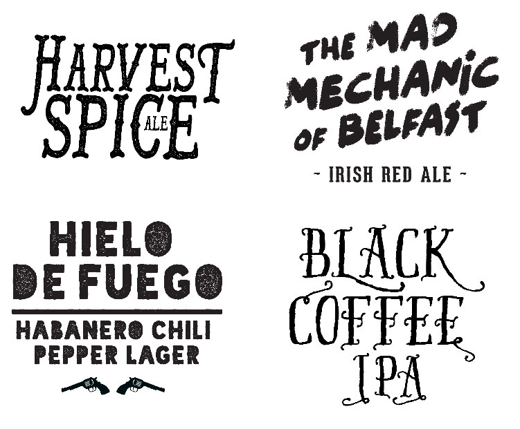 Samples of typography for packaging labels