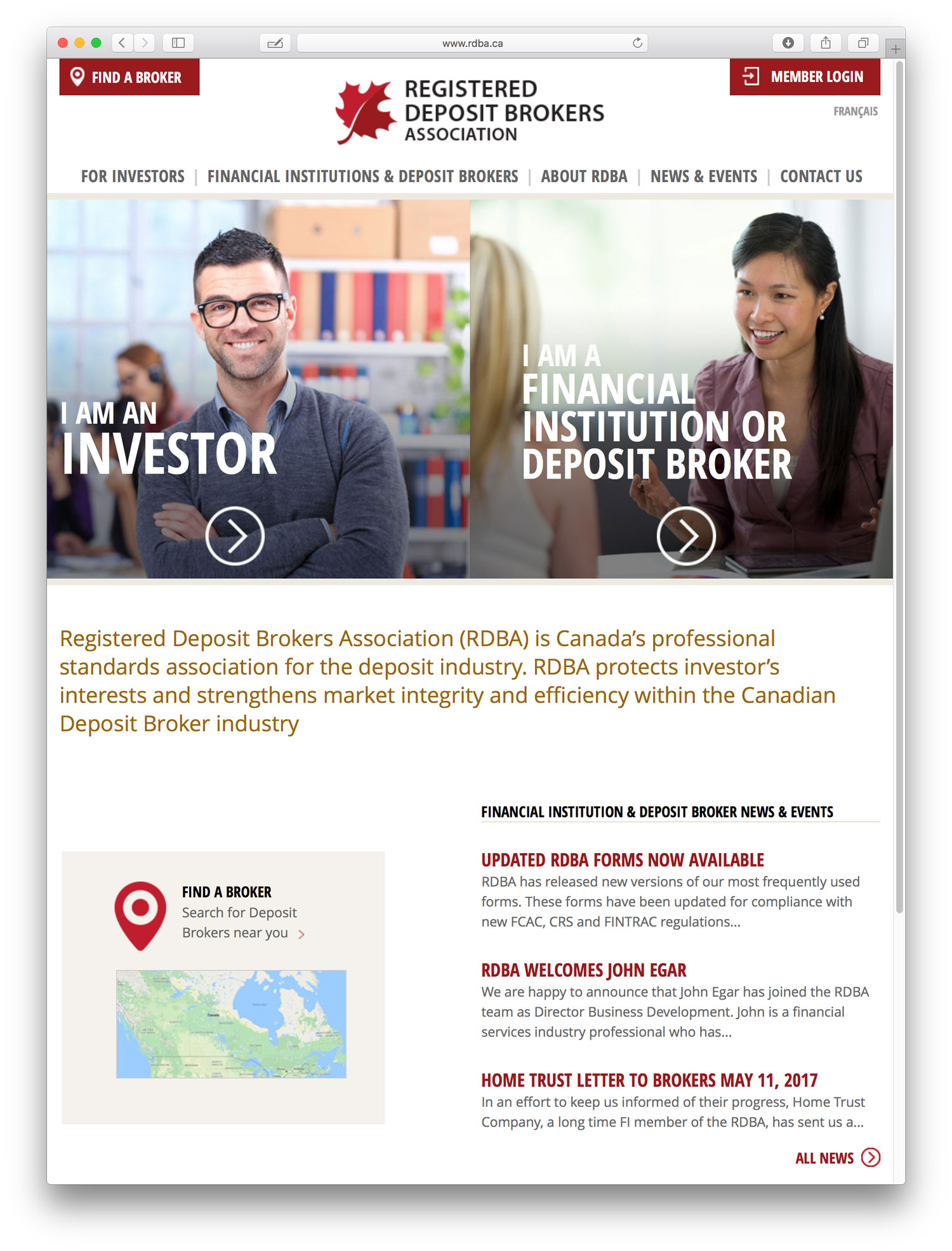 Association website design for RDBA showing home page